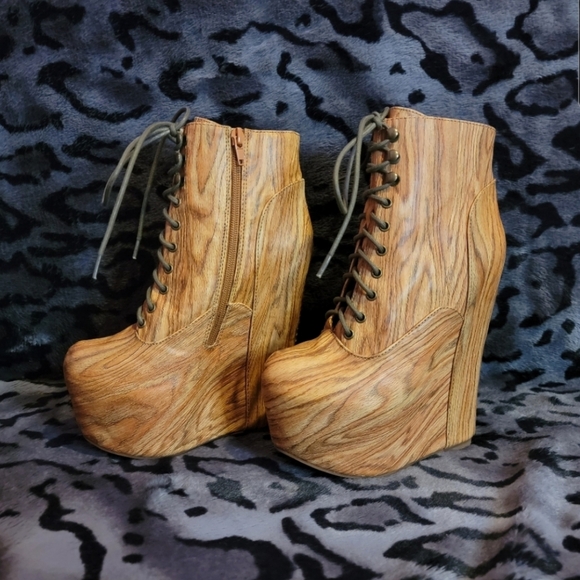 NWOB Jeffrey Campbell Damsel Platform Wedge Woodgrain SIZE 6 - Picture 2 of 4